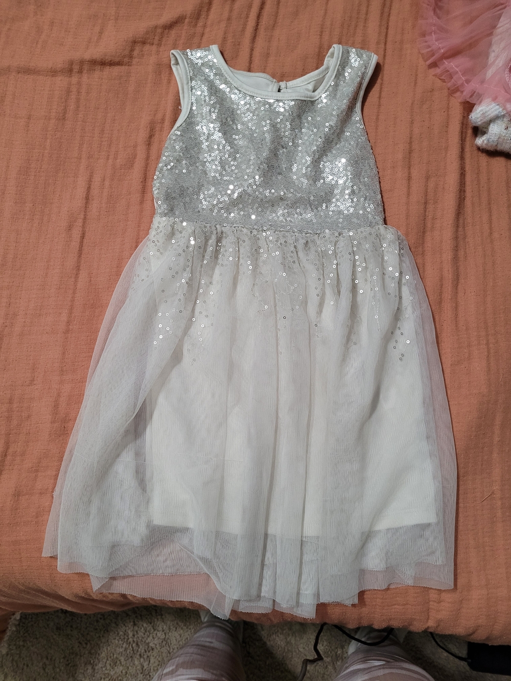 wonder nation Silver Sequin Bodice White Tulle Party Dress